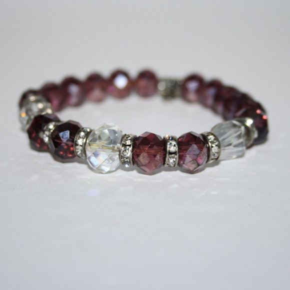 Vintagejelyfish Jewelry - Beautiful dark purple glass bracelet with rhinestones 7"